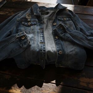 Ci Sono Distressed Denim Jean Jacket Blue Medium Wash